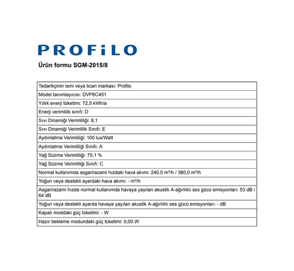 Profilo DVP6C451 Duvar Tipi Davlumbaz Inox - Resim 7