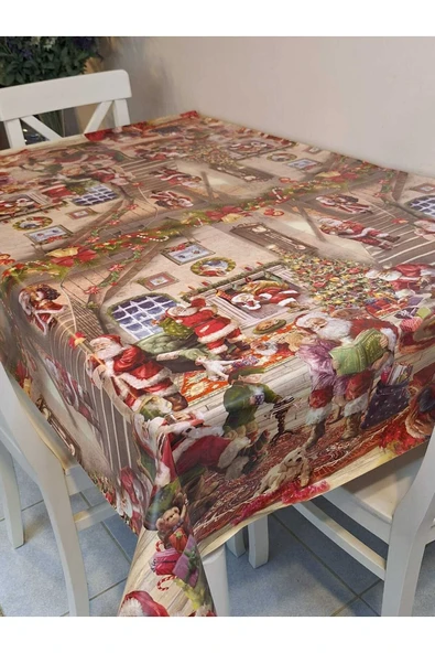 Yeni Yıl Desenli Elyaflı PVC Masa Örtüsü – Silinebilir ve Su Geçirmez Muşamba - Resim 5