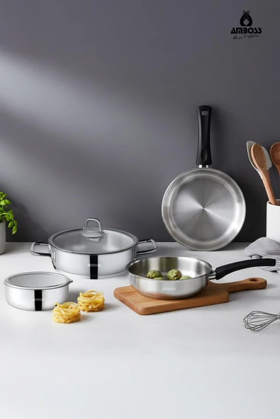 Master Class 6 Parça Paslanmaz Çelik Tencere Tava Saklama Kabı Seti ürün görseli