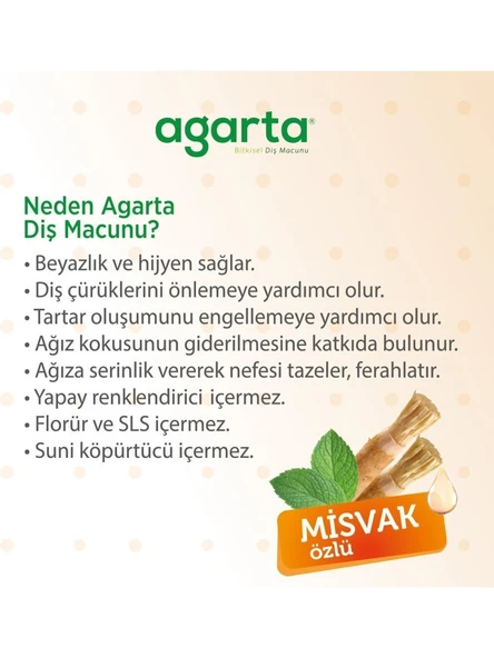 Agarta Doğal  Misvak Özlü Florürsüz ve SLS İçermeyen Diş Macunu 100 Ml x 3 Adet - Resim 4
