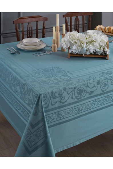 Misev Jakarlı Su Yeşili Masa Örtüsü - Resim 2