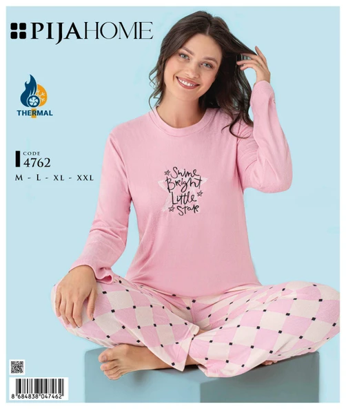 Pijahome Kadın Kışlık Termal Uzun Kollu Pijama Takımı - Resim 6