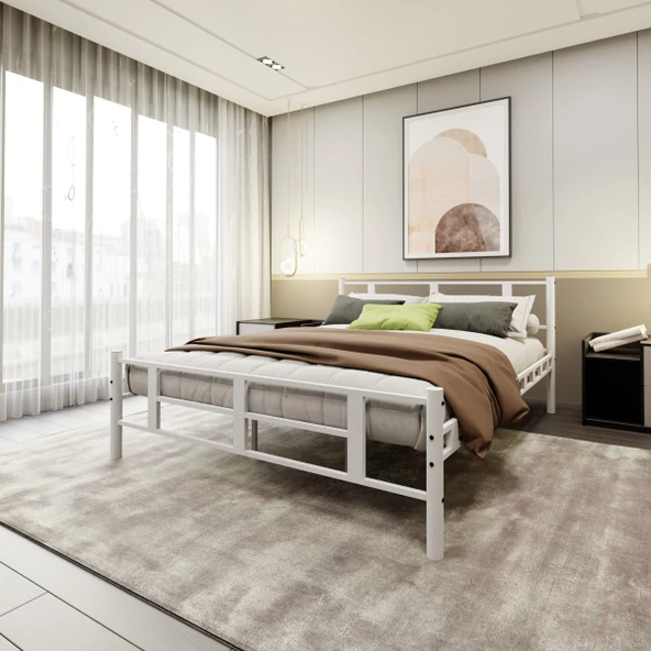 Lotus 150x200 Metal Karyola A Kalite, Ses Çıkarmaz ,ölçülü Model Karyola Beyaz 1634-b - Resim 3