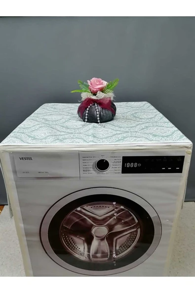 YEŞİL BEYAZ DUCK KUMAŞ ÇAMAŞIR VE KURUTMA MAKİNESİ ÖRTÜSÜ 120X60CM - Resim 6