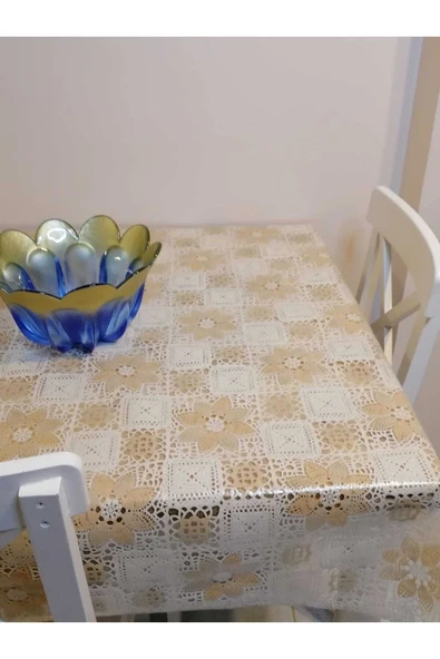 Krem Ithal Pvc Muşamba - Desenli Silinebilir Masa Örtüsü - Resim 5