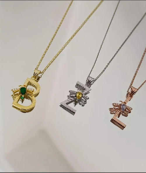 925 Gümüş - Doğum Taşlı Harf Yusufcuk Kolye - Resim 2