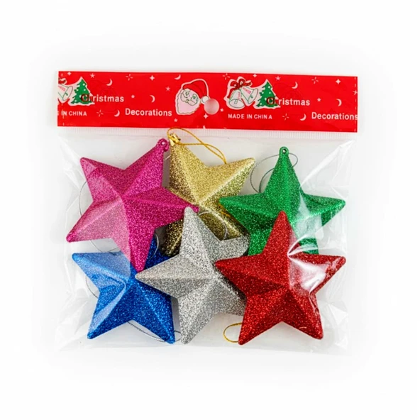 Kızılkaya Parlak Simli Yıldız Yılbaşı Süsü 6 lı Karışık Renk (2505091) ürün görseli