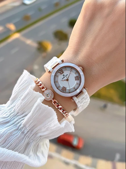 Daniel Klein Seramik Kordon Taşlı Kadran 2 Yıl Garantili 3 Atm Kadın Kol Saati+Bileklik Hediyeli SM3 - Resim 2