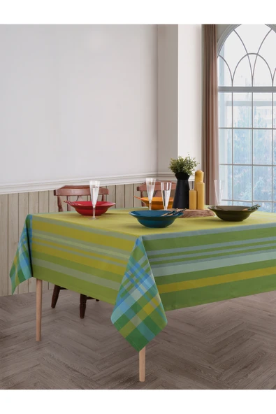 Misev Jakarlı Pamuklu Yeşil Masa Örtüsü ürün görseli