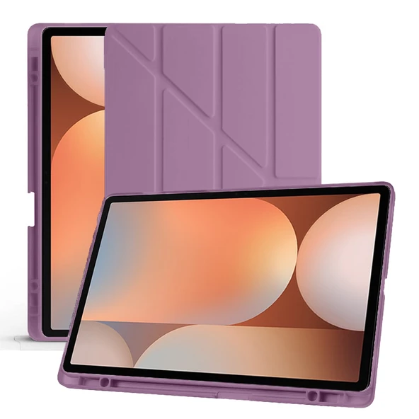 Samsung Galaxy Tab S9 Fe Plus X610 12.4 İnç Katlanabilir Kalemlikli Standlı Akıllı Kılıf  Mor - Resim 4