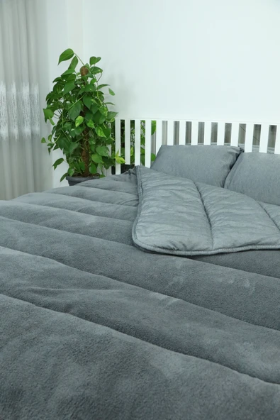 Misev Çift Kişilik Lüx Gri Welsoft Yorgan - Resim 2