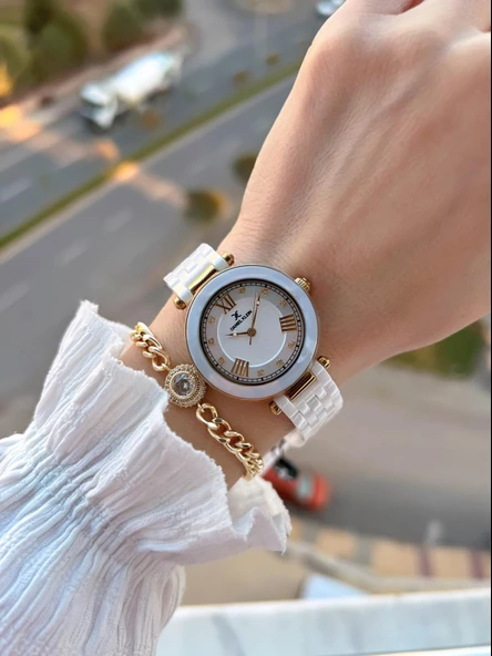 Daniel Klein Seramik Kordon Taşlı Kadran 2 Yıl Garantili 3 Atm Kadın Kol Saati+Bileklik Hediyeli SM2 - Resim 2