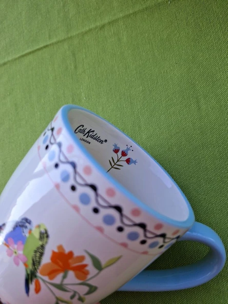 Londra'dan Cath Kidston Çok Renkli Aşk Muhabbet Kuşları Desenli Çiçekli Porselen Kahvaltı Kupa/Mug - Resim 4