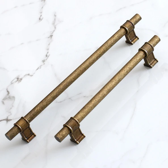 Mobilya Mutfak Çekmece Dolap Kulpu Kulbu Kulpları Eskitme Antik Sarı Metal 224 mm-22.4 cm - Resim 5