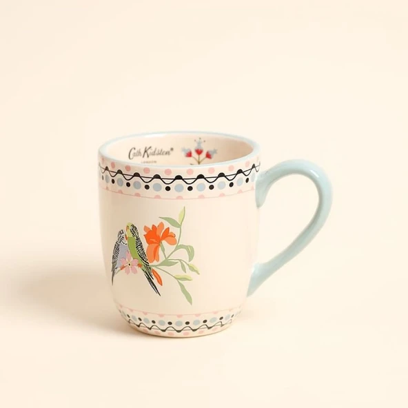 Londra'dan Cath Kidston Çok Renkli Aşk Muhabbet Kuşları Desenli Çiçekli Porselen Kahvaltı Kupa/Mug - Resim 2