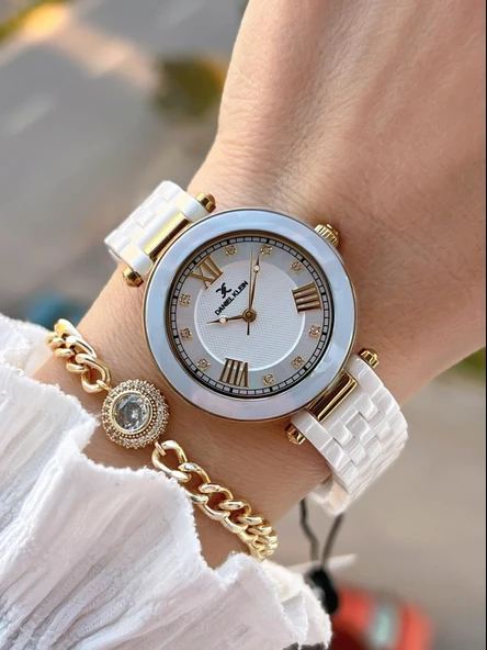 Daniel Klein Seramik Kordon Taşlı Kadran 2 Yıl Garantili 3 Atm Kadın Kol Saati+Bileklik Hediyeli SM2 ürün görseli