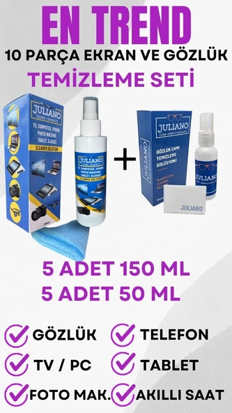 5 Adet 150 ML + 5 Adet 50 ML Tv Ekran Ve Gözlük Temizleme Seti - Resim 7