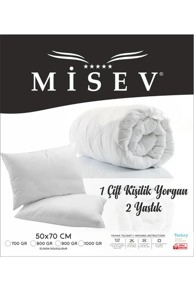 Misev Çift Kişilik Antialerjik Lüx Microfiber Yorgan + 2 Adet 800 Gr Boncuk Slikon Yastık Seti ürün görseli
