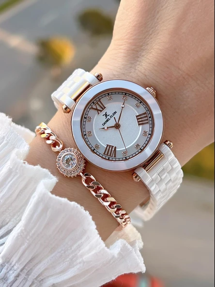 Daniel Klein Seramik Kordon Taşlı Kadran 2 Yıl Garantili 3 Atm Kadın Kol Saati+Bileklik Hediyeli SM3 ürün görseli