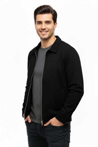 Erkek Siyah Regular Fit Mevsimlik Süet Spor Mont8091 BGL-ST05013 - Resim 5