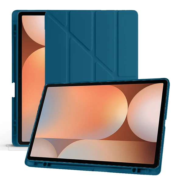 Samsung Galaxy Tab S9 Plus X810 12.4 İnç Katlanabilir Kalemlikli Standlı Akıllı Kılıf  Petrol - Resim 4