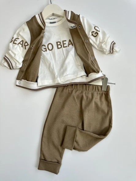 Ayıcık Desenli 3'lü Erkek Bebek Kolej Takım Seti - Resim 2