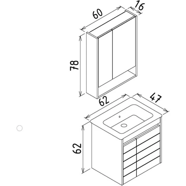 Orka Ricato 60 cm Mdf Morgana Kiraz Banyo Dolabı Takımı - Resim 3