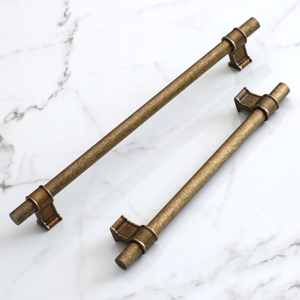 Mobilya Mutfak Çekmece Dolap Kulpu Kulbu Kulpları Eskitme Antik Sarı Metal 224 mm-22.4 cm - Resim 2
