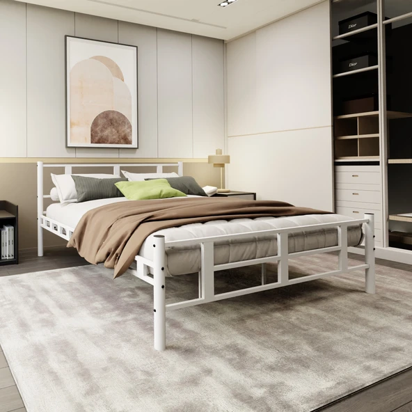 Lotus 150x200 Metal Karyola A Kalite, Ses Çıkarmaz ,ölçülü Model Karyola Beyaz 1634-b - Resim 2