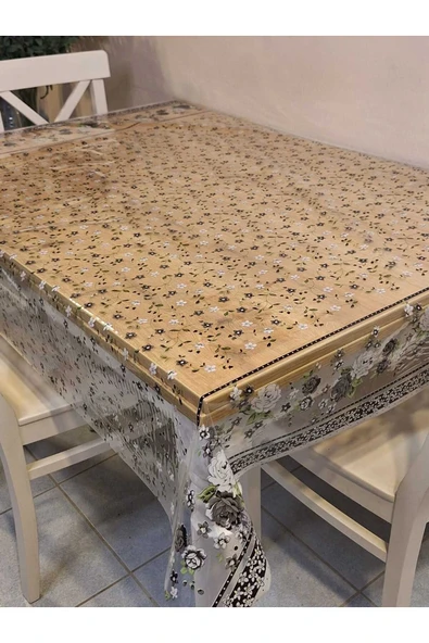 Şeffaf 0.018 Mm Pvc Muşamba - Desenli Silinebilir Şeffaf Masa Örtüsü ürün görseli