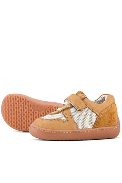 Rakerplus Bob Hakiki Deri Taba Krem Barefoot Cırtlı Lastikli Bebek Sneaker Ayakkabı - Resim 7