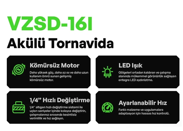 VOLTZ - 1/4 - 16.8 Volt 2 Amper Akülü Tornavida Seti 820 Gram (VZSD-16) - Resim 3