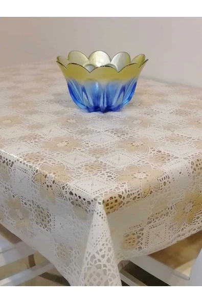 Krem Ithal Pvc Muşamba - Desenli Silinebilir Masa Örtüsü - Resim 4