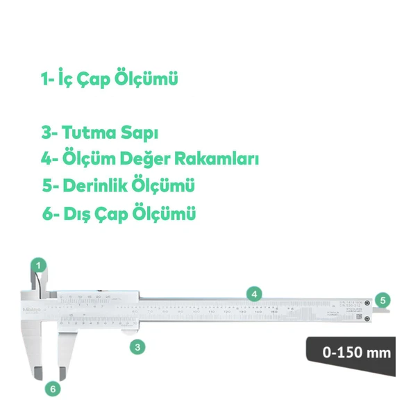 Kilitli Mekanik Kumpas Monoblok Metal Gövde 0.02 Hassasiyet 150 mm İç Dış Derinlik Ölçüm Aleti - Resim 4