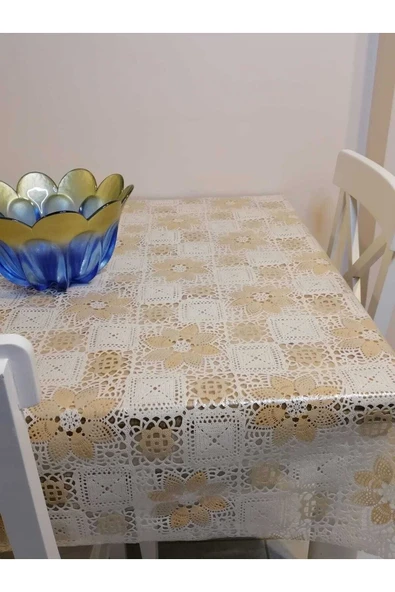 Krem Ithal Pvc Muşamba - Desenli Silinebilir Masa Örtüsü - Resim 2