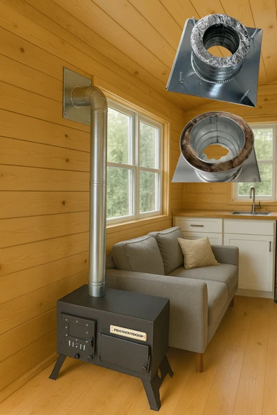 Isı Yalıtımlı Yanmaz Boru Baca Çıkışı - Çap 8cm Konteyner, Tiny House İçin ürün görseli