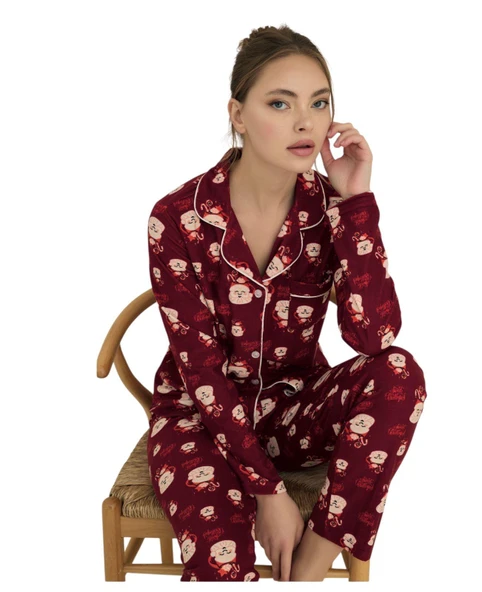 Çağrı Kadın Kışlık Süet Uzun Kollu Önü Düğmeli Yumuşak Dokulu Pijama Takımı - Resim 3