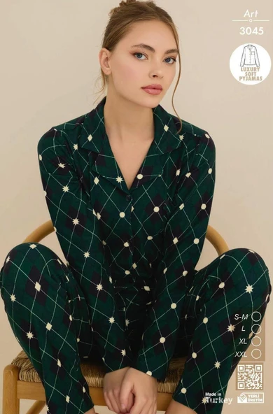 Çağrı Kadın Kışlık Süet Uzun Kollu Önü Düğmeli Yumuşak Dokulu Pijama Takımı - Resim 2