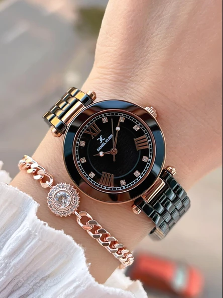 Daniel Klein Seramik Kordon Taşlı Kadran 2 Yıl Garantili 3 Atm Kadın Kol Saati+Bileklik Hediyeli SM5 ürün görseli