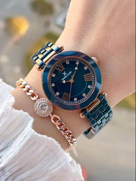 Daniel Klein Seramik Kordon Taşlı Kadran 2 Yıl Garantili 3 Atm Kadın Kol Saati+Bileklik Hediyeli SM6 ürün görseli