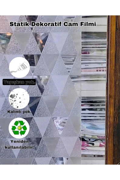 Cam Filmi Kaplama Statik Folyo  Buzlu Desenli Duşa Kabin Pencere Ofis Dekorasyon - Resim 4