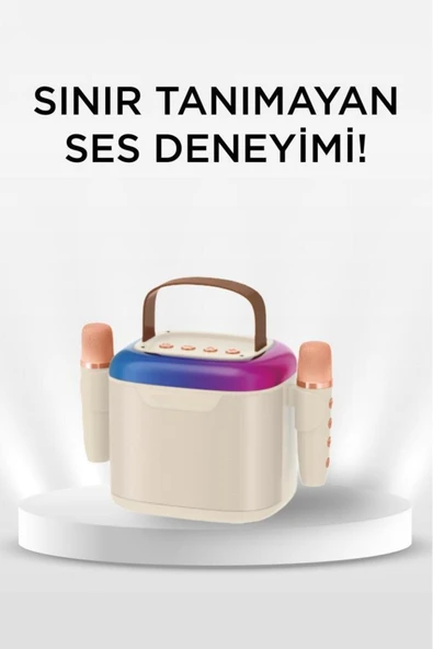 D51 Beyaz Çift Mikrofonlu Kablosuz Parti Hoparlörü - Resim 3