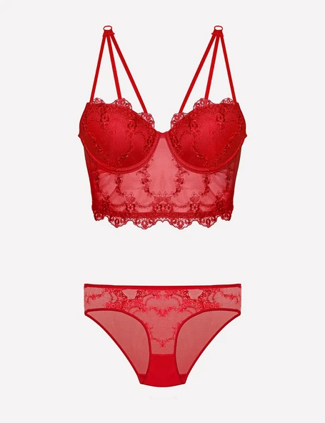 Nurteks 4491 Kadın Dantelli Balenli Destekli Sütyen Takım - Resim 2