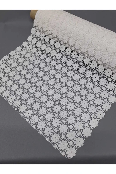 PVC KÜPÜR DANTEL RAF VE DOLAP ÖRTÜSÜ RUNNER   BEYAZ - Resim 2