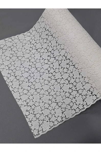 Pvc Küpür Dantel Raf ve Dolap Örtüsü Runner Beyaz - Resim 3