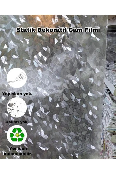 Cam Filmi Kaplama Statik Folyo  Buzlu Desenli Duşa Kabin Pencere Ofis Dekorasyon - Resim 4