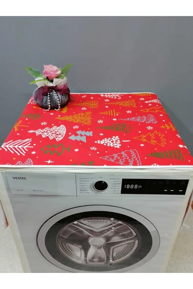 KIRMIZI YENİ YIL DESENLİ DUCK KUMAŞ ÇAMAŞIR VE KURUTMA MAKİNESİ ÖRTÜSÜ 120X60CM - Resim 3