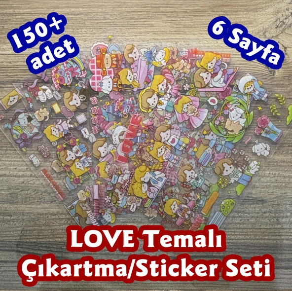 Sticker/Çıkartma Seti, Love Temalı, 150+ Adet, 6 Sayfa ürün görseli 1