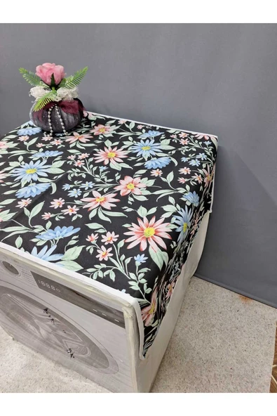 SİYAH DESENLİ DUCK KUMAŞ ÇAMAŞIR VE KURUTMA MAKİNESİ ÖRTÜSÜ 120X60CM - Resim 3