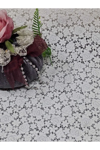 Pvc Küpür Dantel Raf ve Dolap Örtüsü Runner Beyaz - Resim 5